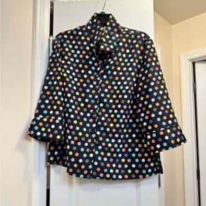 Button down blouse -black with multi color polka dots